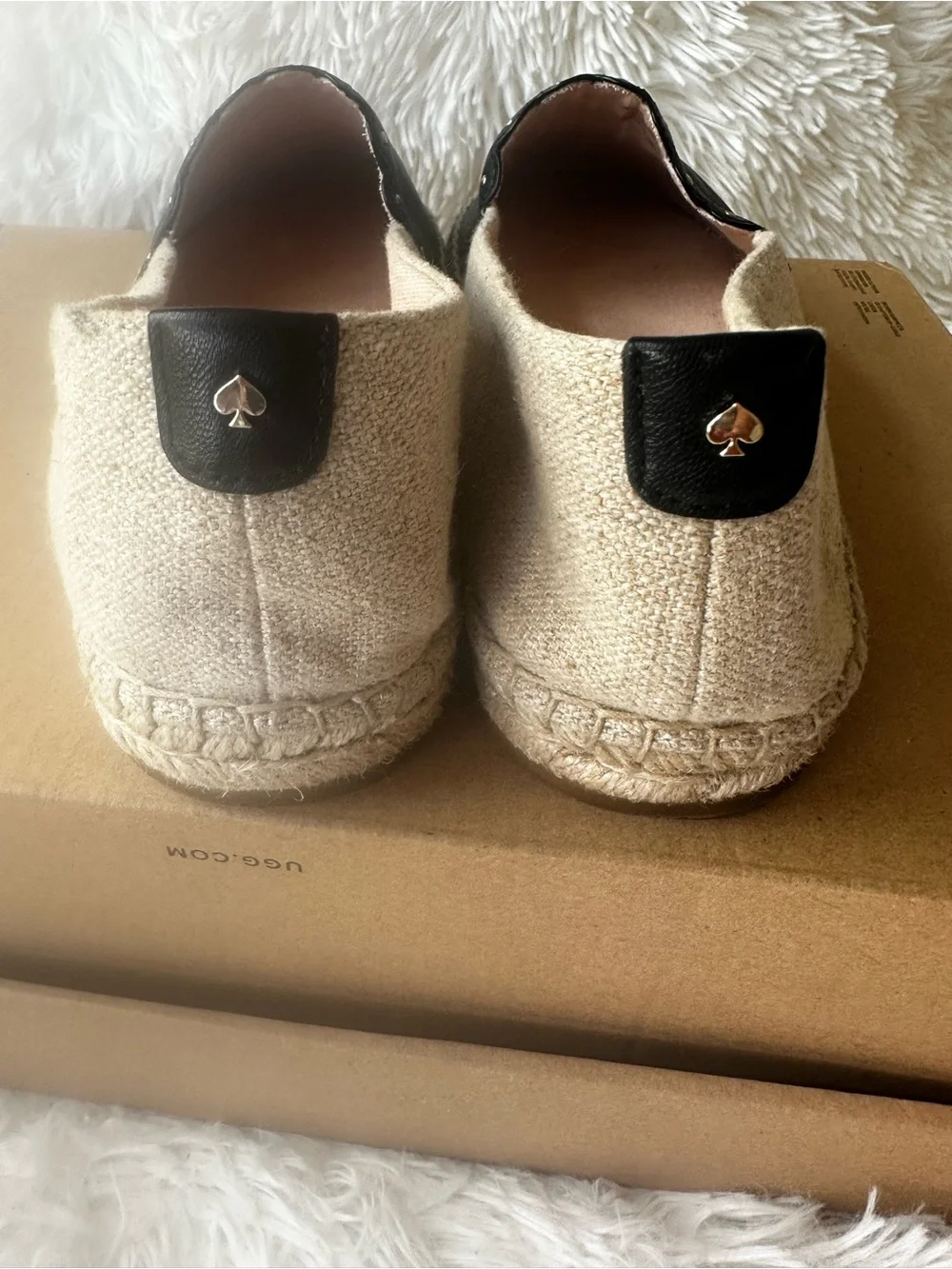 Kate Spade Gardenia Women’s Black Leather Tan Espadrille Flats Size: 6.5